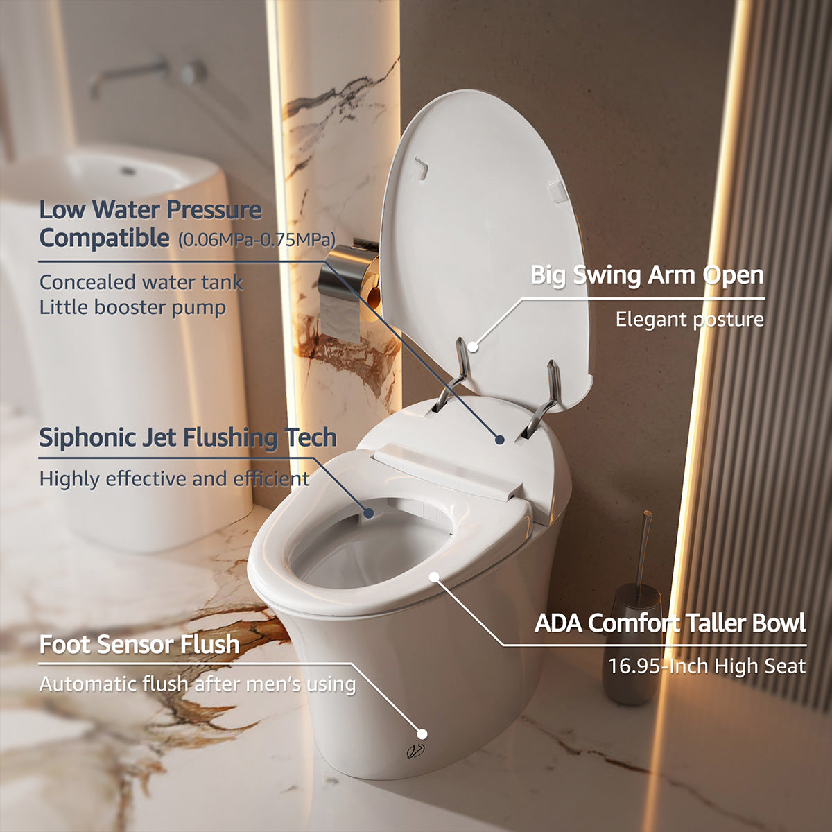 Trume White Zero-Pressure Smart Toilet